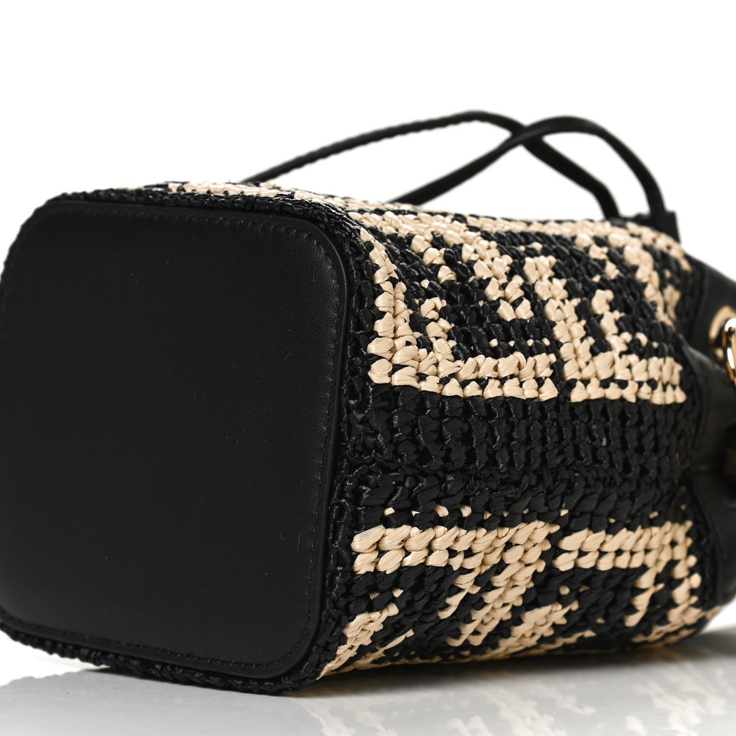 Fendi Raffia Vitello Seta F is Fendi FF Woven Mini Mon Tresor Bucket Bag Black Natural 6 of 12