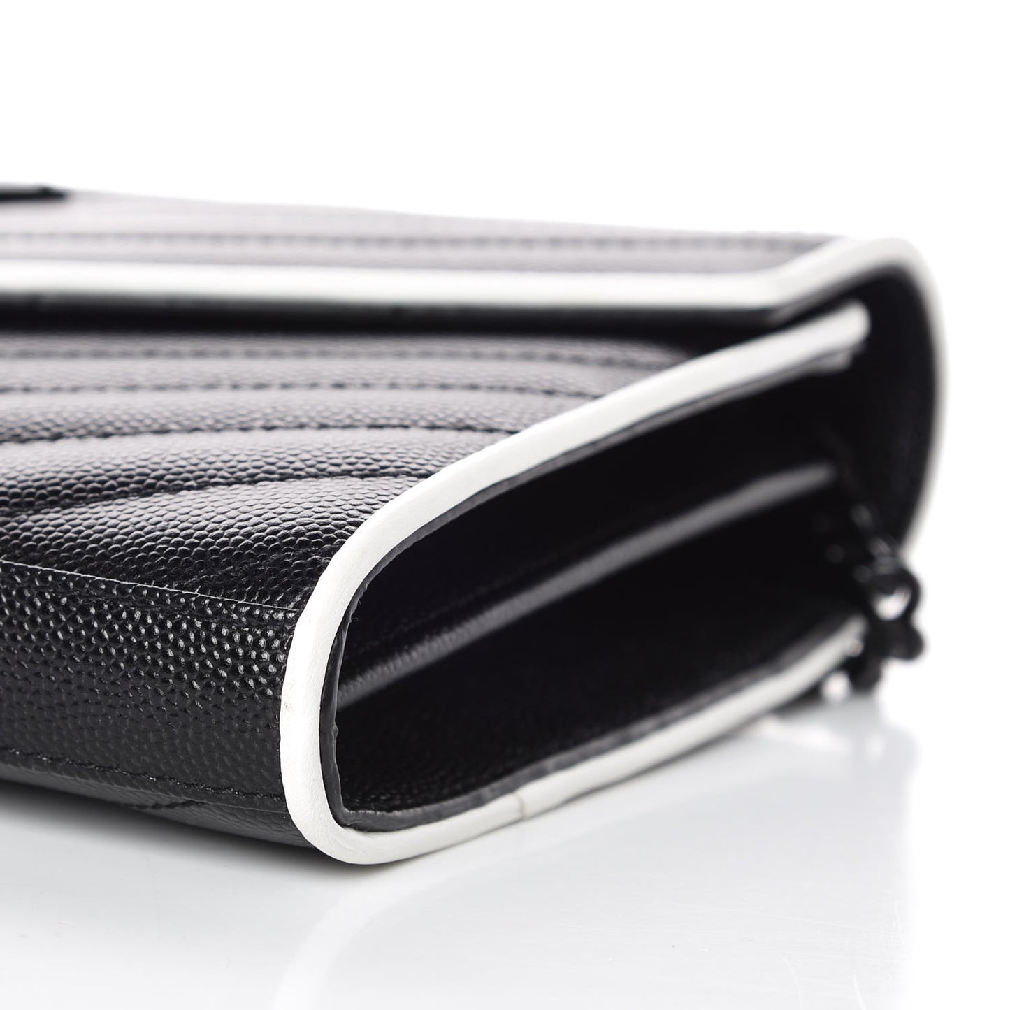 Grain De Poudre Matelasse Chevron Monogram Chain Wallet Black White