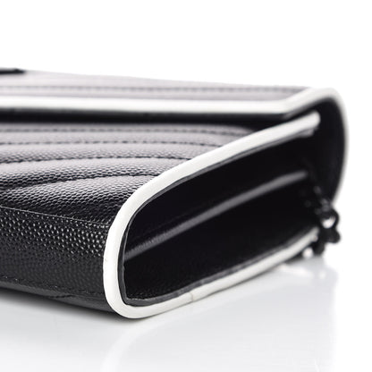Saint Laurent Grain De Poudre Matelasse Chevron Monogram Chain Wallet Black White 6 of 8