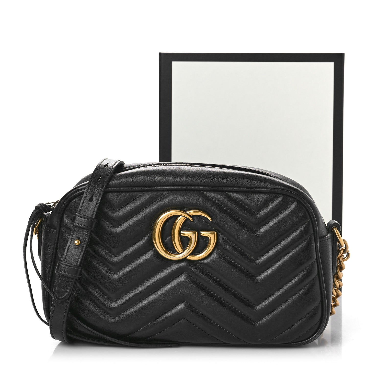 Gucci Calfskin Matelasse Small GG Marmont Chain Shoulder Bag Black 13 of 13