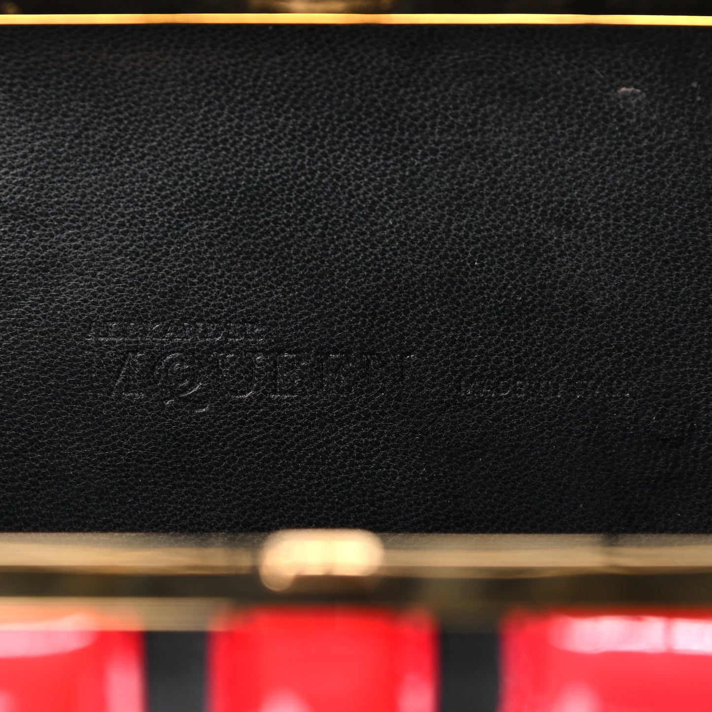 Patent Calfskin Britannia Skull Box Clutch Red Black