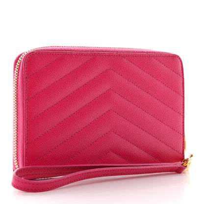 Saint Laurent Grain De Poudre Matelasse Chevron Monogram Phone Wallet Pink 3 of 12