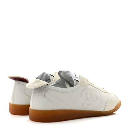 Chanel Calfskin Embossed Suede Sneakers 36 White Black 5 of 10