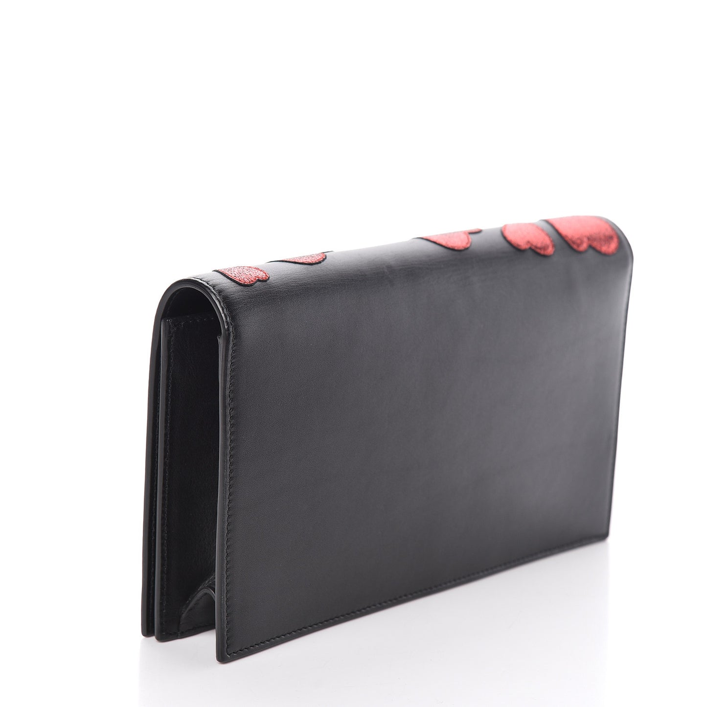 Calfskin Classic Monogram Kate Heart Clutch Black Deep Rubin