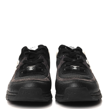 Chanel Mesh Suede Grained Calfskin Womens CC Sneakers 36.5 Black White 3 of 9