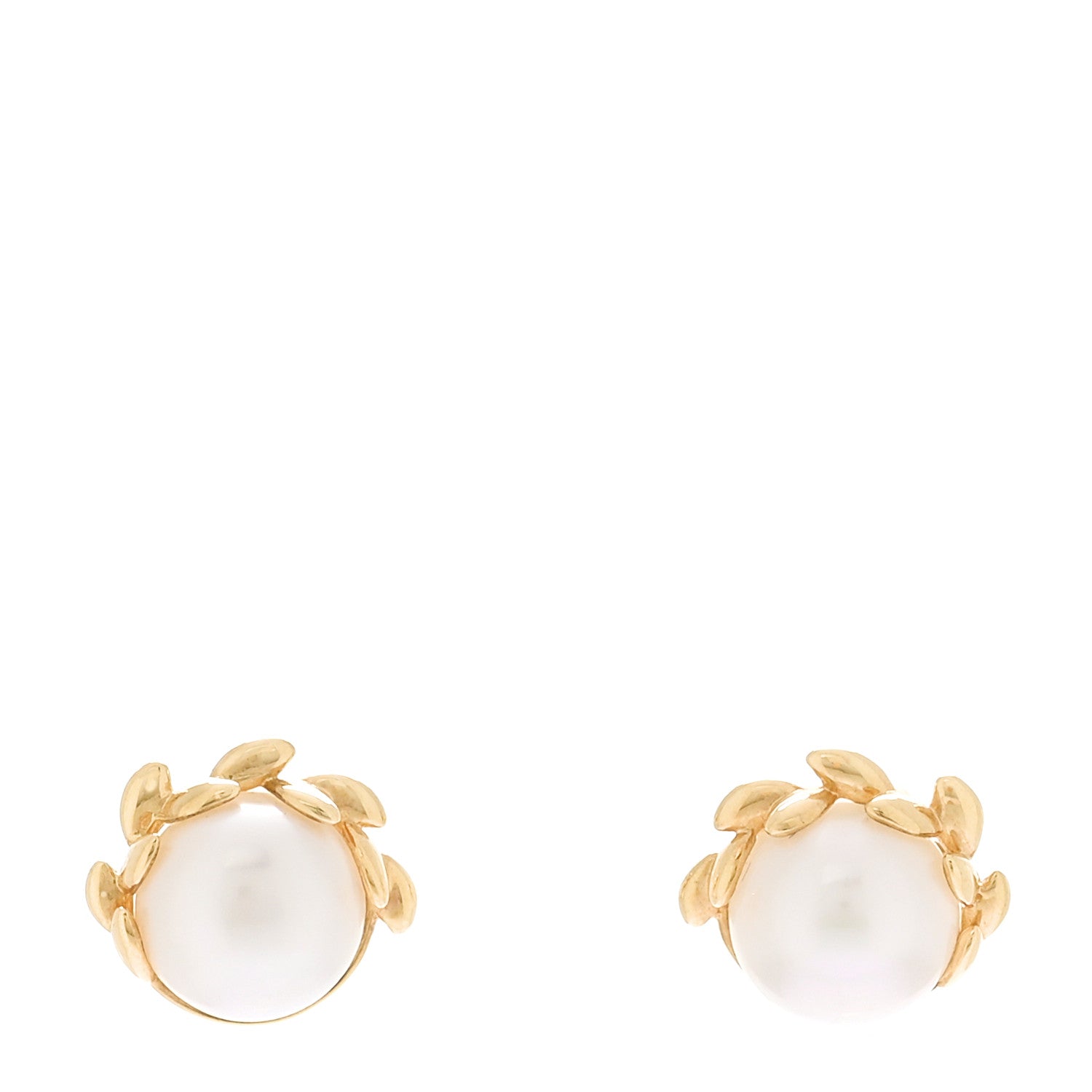 Tiffany 18K Yellow Gold Freshwater Cultured Pearl Paloma Picasso Olive Leaf Earrings 1 of 4