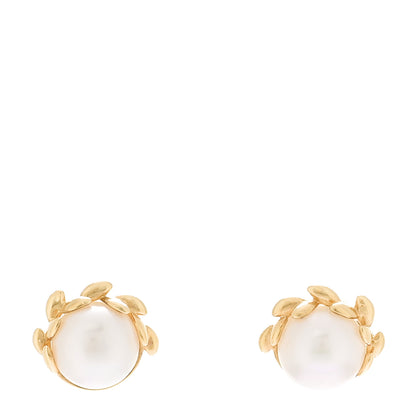 Tiffany 18K Yellow Gold Freshwater Cultured Pearl Paloma Picasso Olive Leaf Earrings 1 of 4
