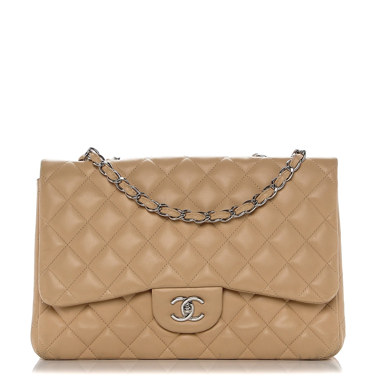 Lambskin Quilted Jumbo Single Flap Beige Clair