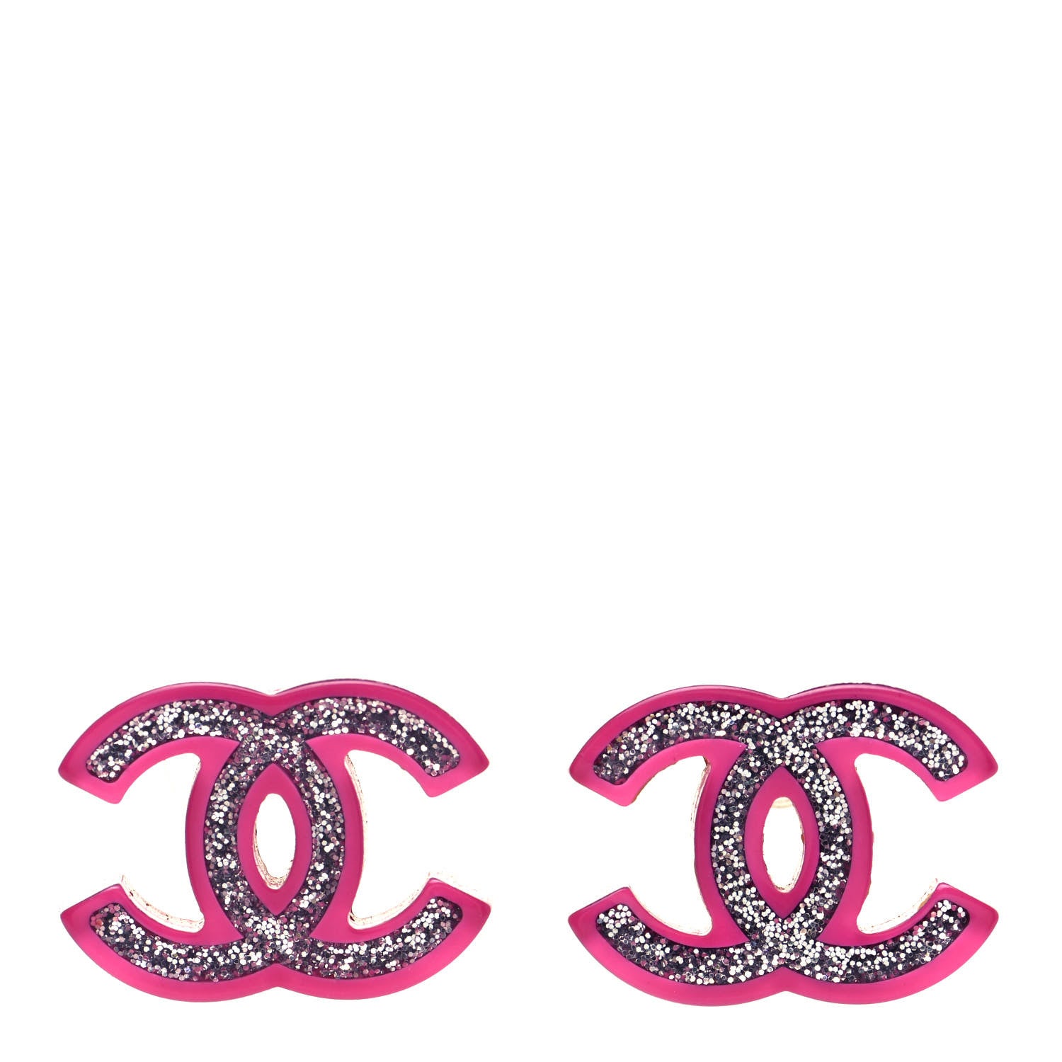 Chanel Glitter Resin CC Earrings Silver Pink 1 of 4