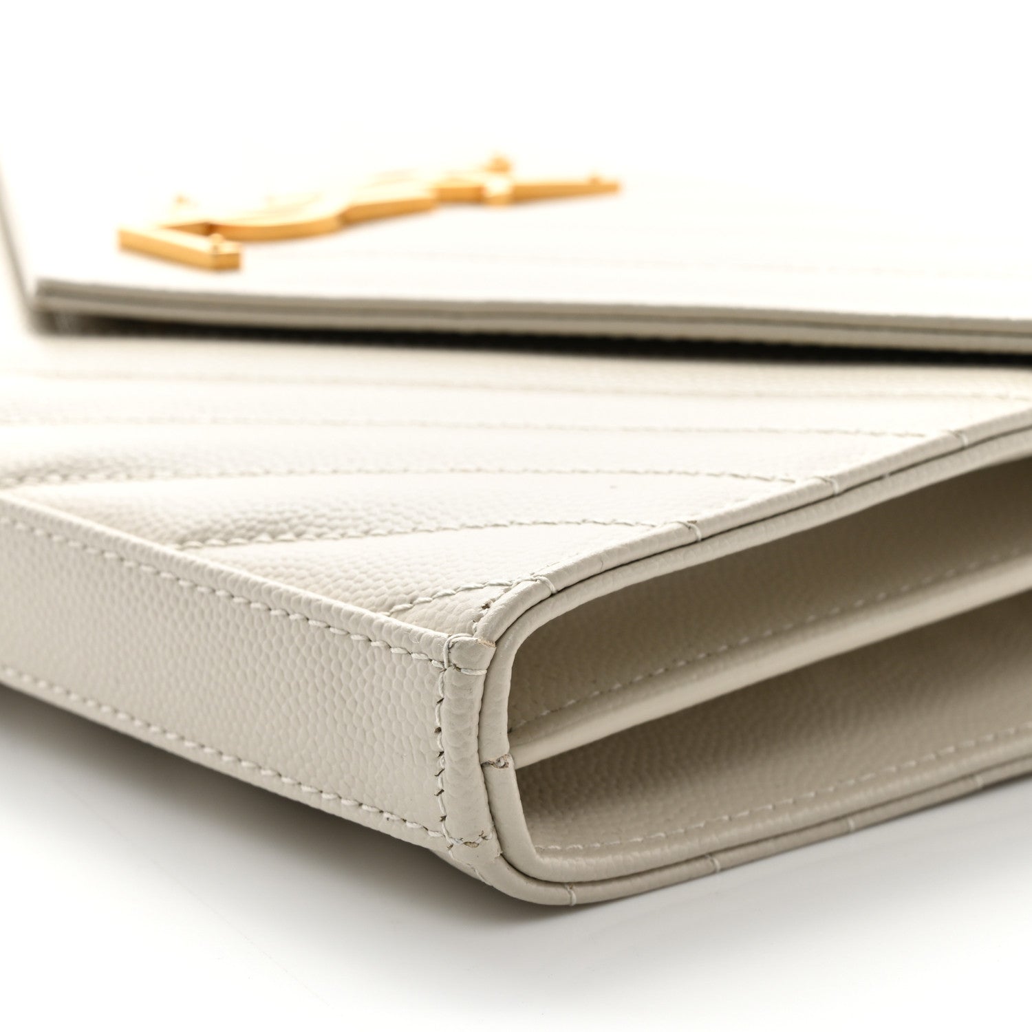 Saint Laurent Grain De Poudre Matelasse Chevron Monogram Chain Wallet Crema Soft 9 of 10