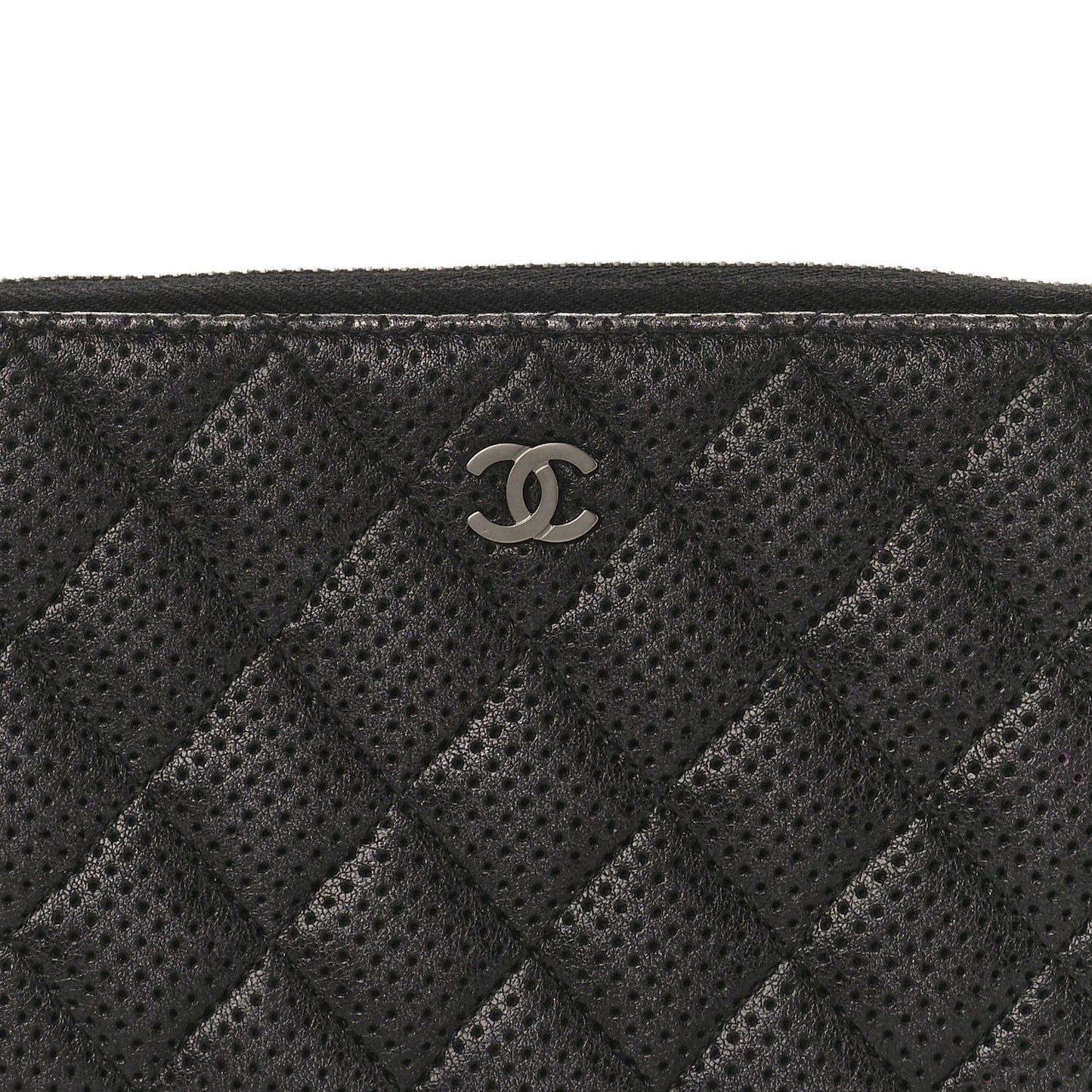 Perforated Lambskin Quilted Zip Around Wallet Black