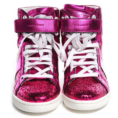 Saint Laurent Glitter Court Classic High Top Sneakers 36 Fuchsia 2 of 8