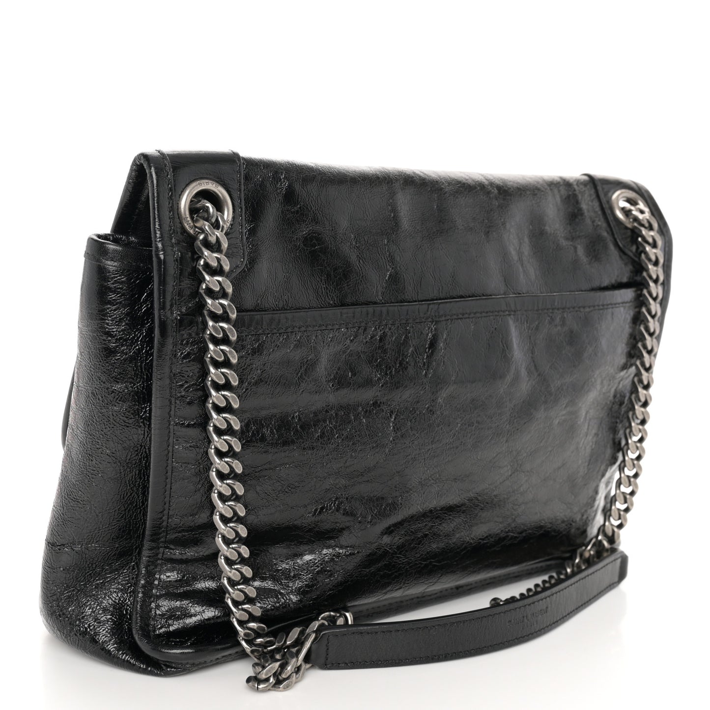 Crinkled Calfskin Monogram Medium Niki Chain Satchel Black