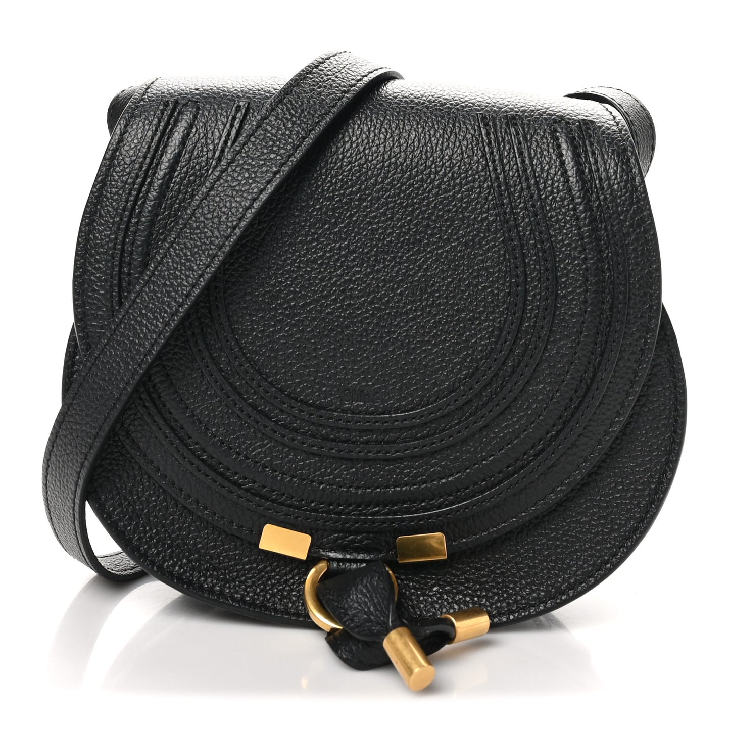 Grained Calfskin Small Marcie Saddle Bag Black