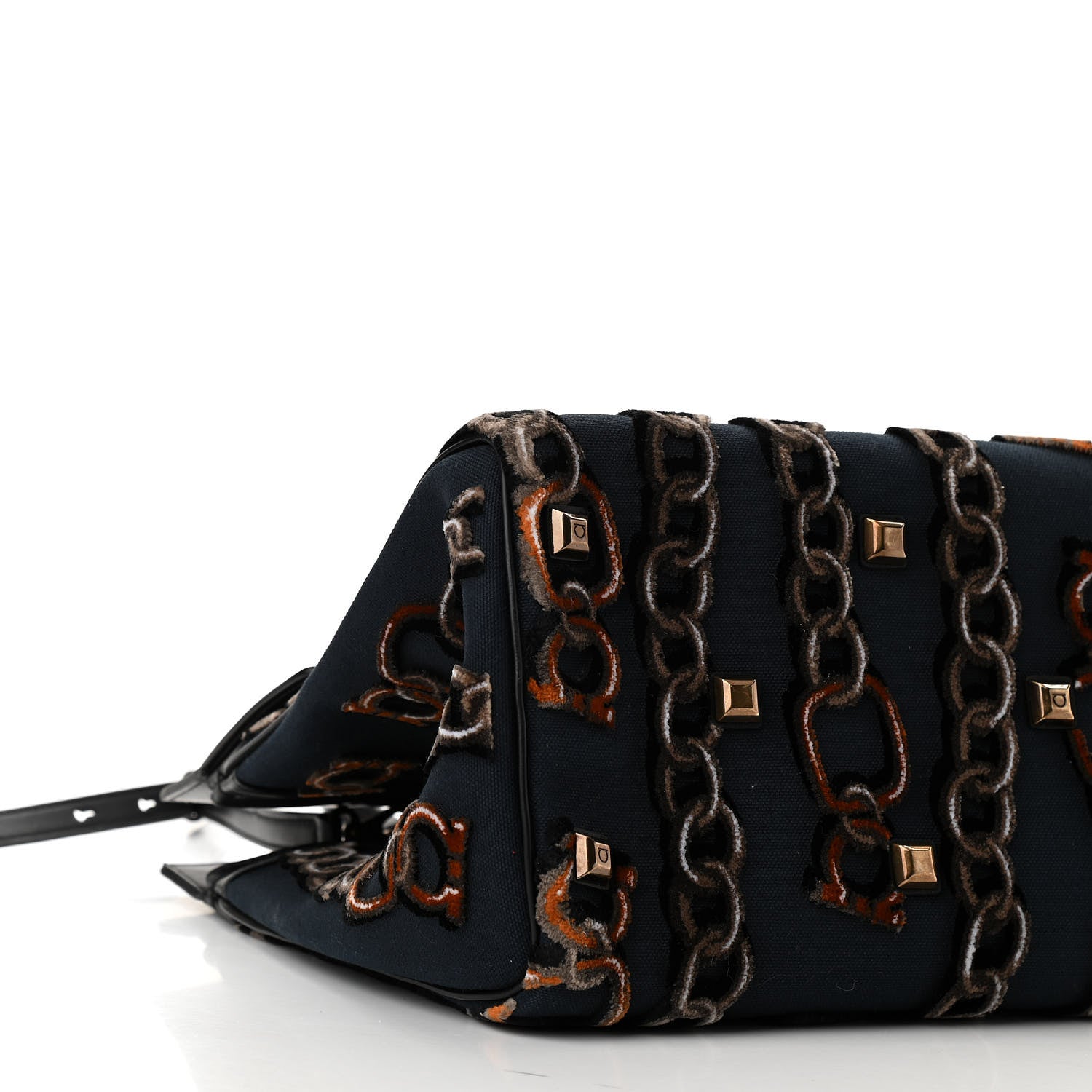 Salvatore Ferragamo Embroidered Canvas Calfskin The Studio Bag Navy Black 8 of 9