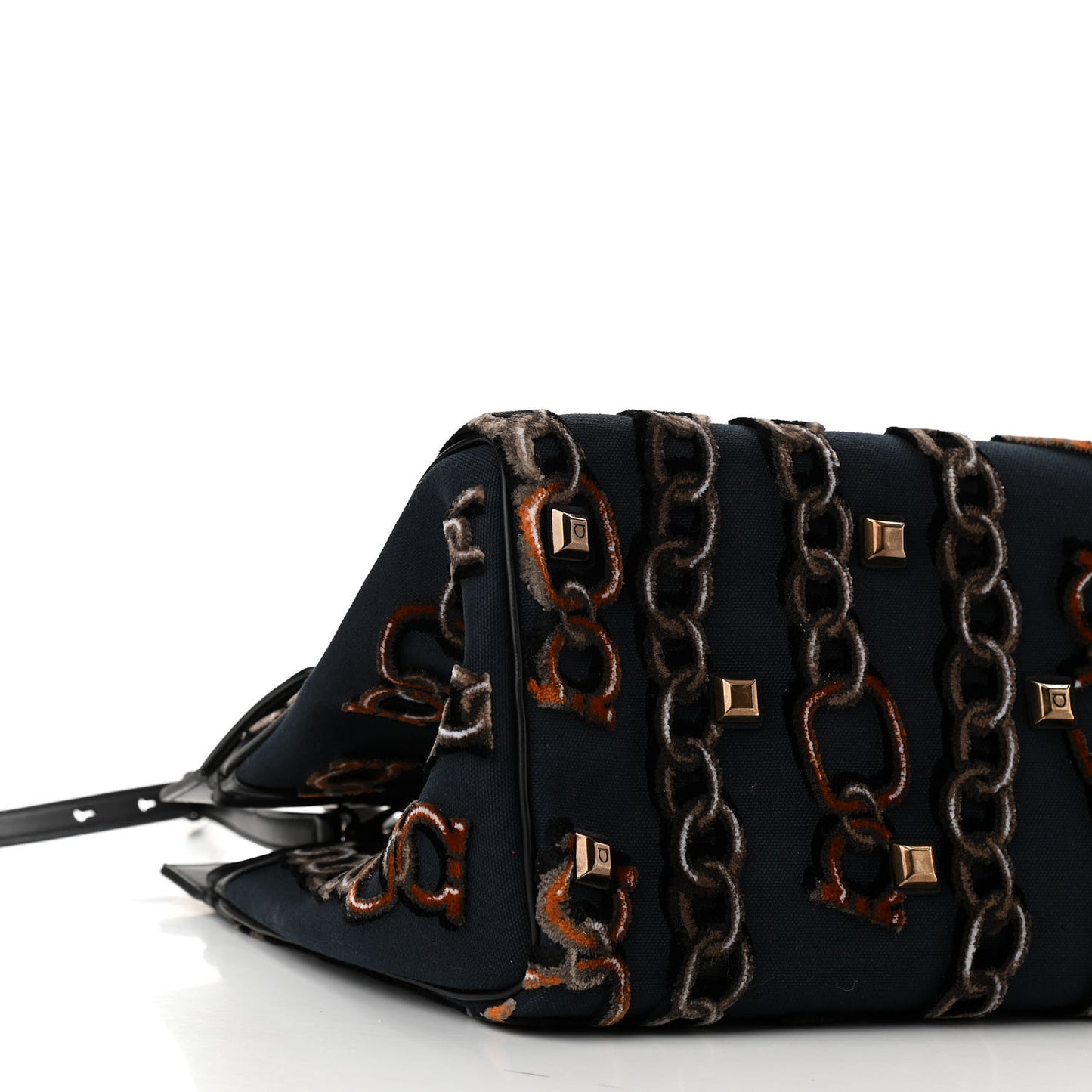 Embroidered Canvas Calfskin The Studio Bag Navy Black