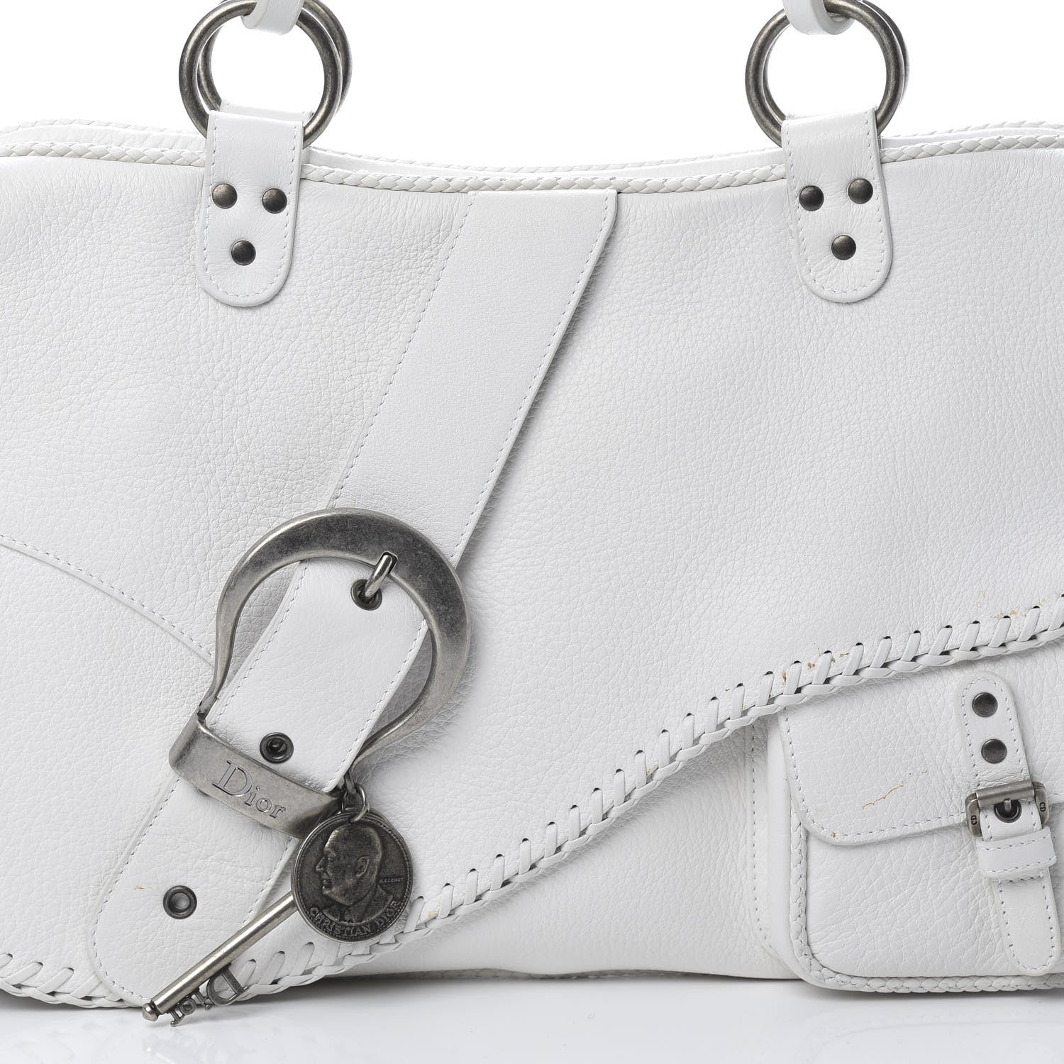 Christian Dior Calfskin Braided Gaucho Double Saddle Bag White 8 of 13