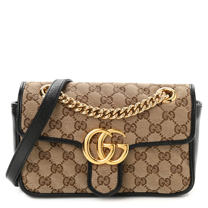 Gucci Monogram Matelasse Diagonal Mini GG Marmont Shoulder Bag Beige Black 1 of 10