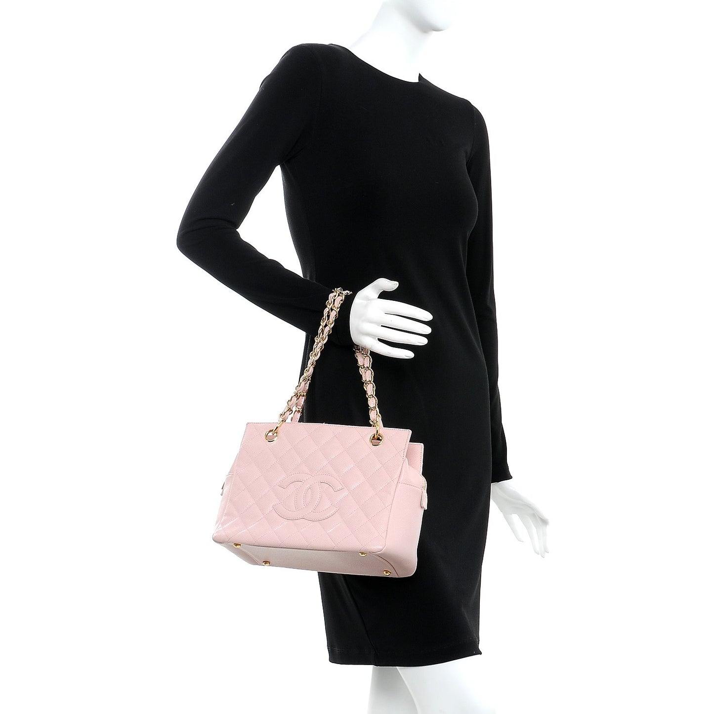 Caviar Quilted Petit Timeless Shopping Tote PTT Pink