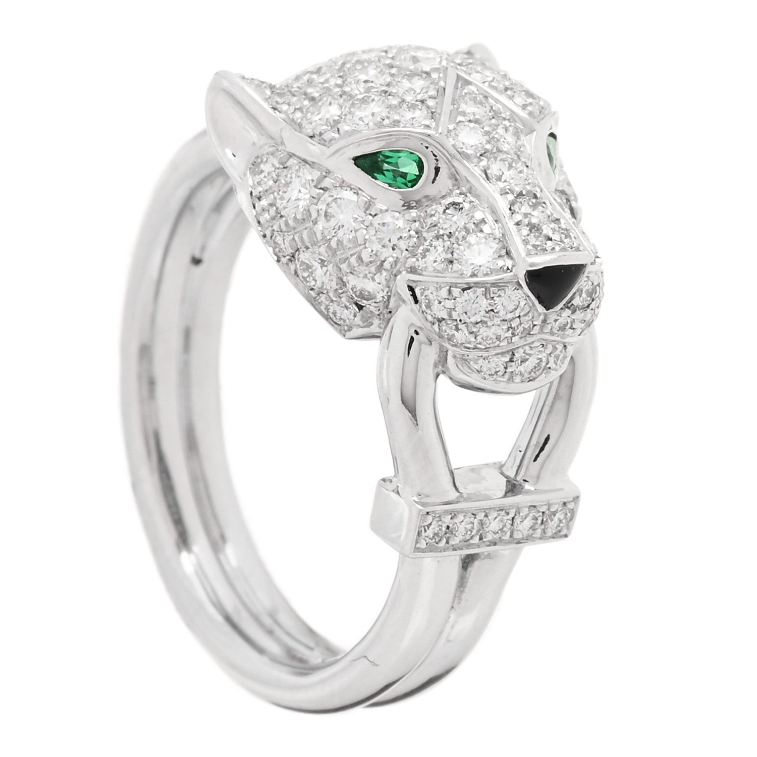 Cartier 18K White Gold Diamond Emerald Black Onyx Panthere de Cartier Ring 49 4.75 3 of 6