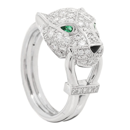 Cartier 18K White Gold Diamond Emerald Black Onyx Panthere de Cartier Ring 49 4.75 3 of 6