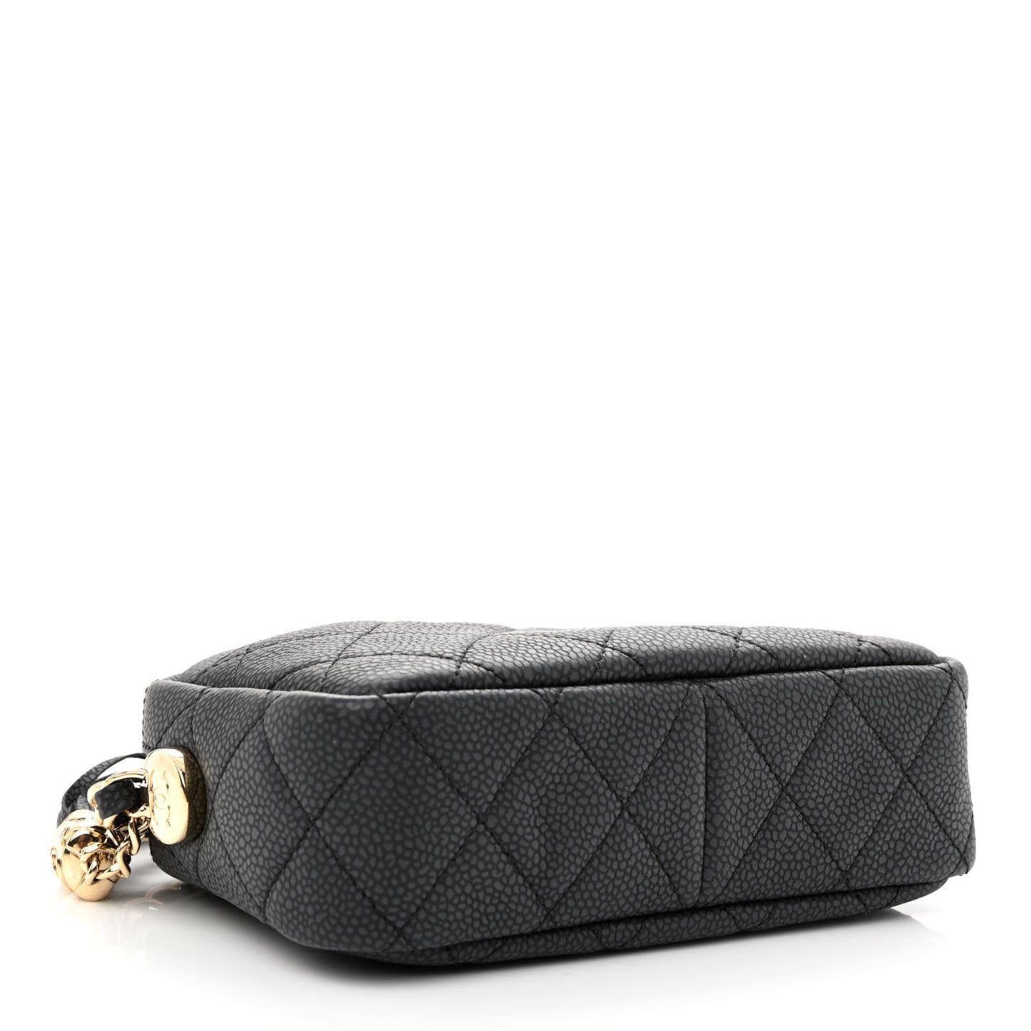 Iridescent Caviar Quilted Mini Coco Tassel Camera Case Black