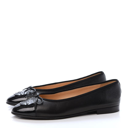 Chanel Lambskin Patent Calfskin CC Cap Toe Ballerina Flats 38.5 Black 3 of 9