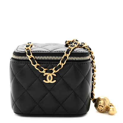 Chanel Lambskin Quilted Mini Pearl Crush Vanity Case With Chain Black 1 of 11