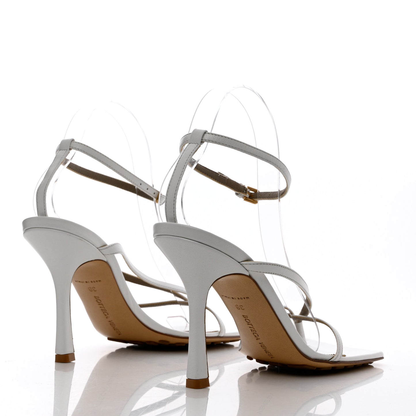 Lambskin Stretch Multi Strap 90mm Sandals 39 Optic White