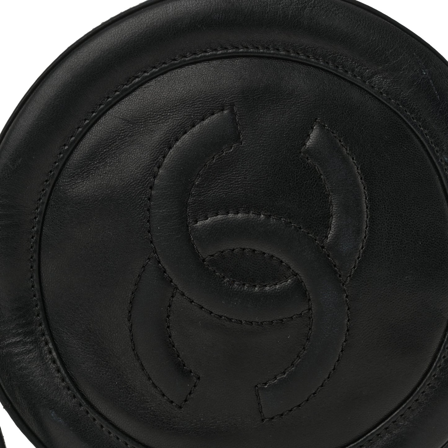 Lambskin Square Quilted Round Shoulder Bag Black
