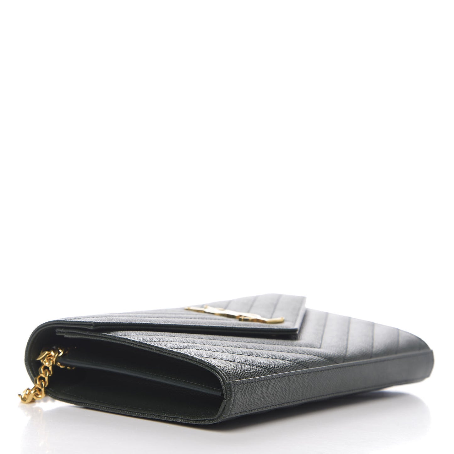 Grain de Poudre Matelasse Chevron Medium Monogram Chain Wallet Dark Emerald