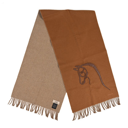 Hermes Cashmere Calfskin Cheval Au Trait Muffler Camel Beige 2 of 3
