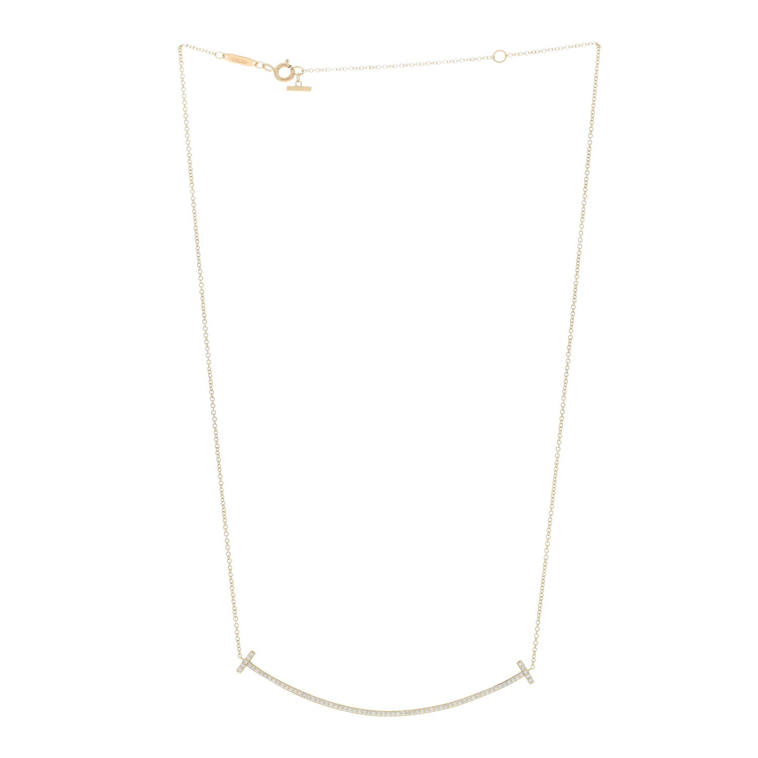 Tiffany 18K Yellow Gold Diamond Large T Smile Pendant Necklace 3 of 5