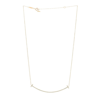 Tiffany 18K Yellow Gold Diamond Large T Smile Pendant Necklace 3 of 5