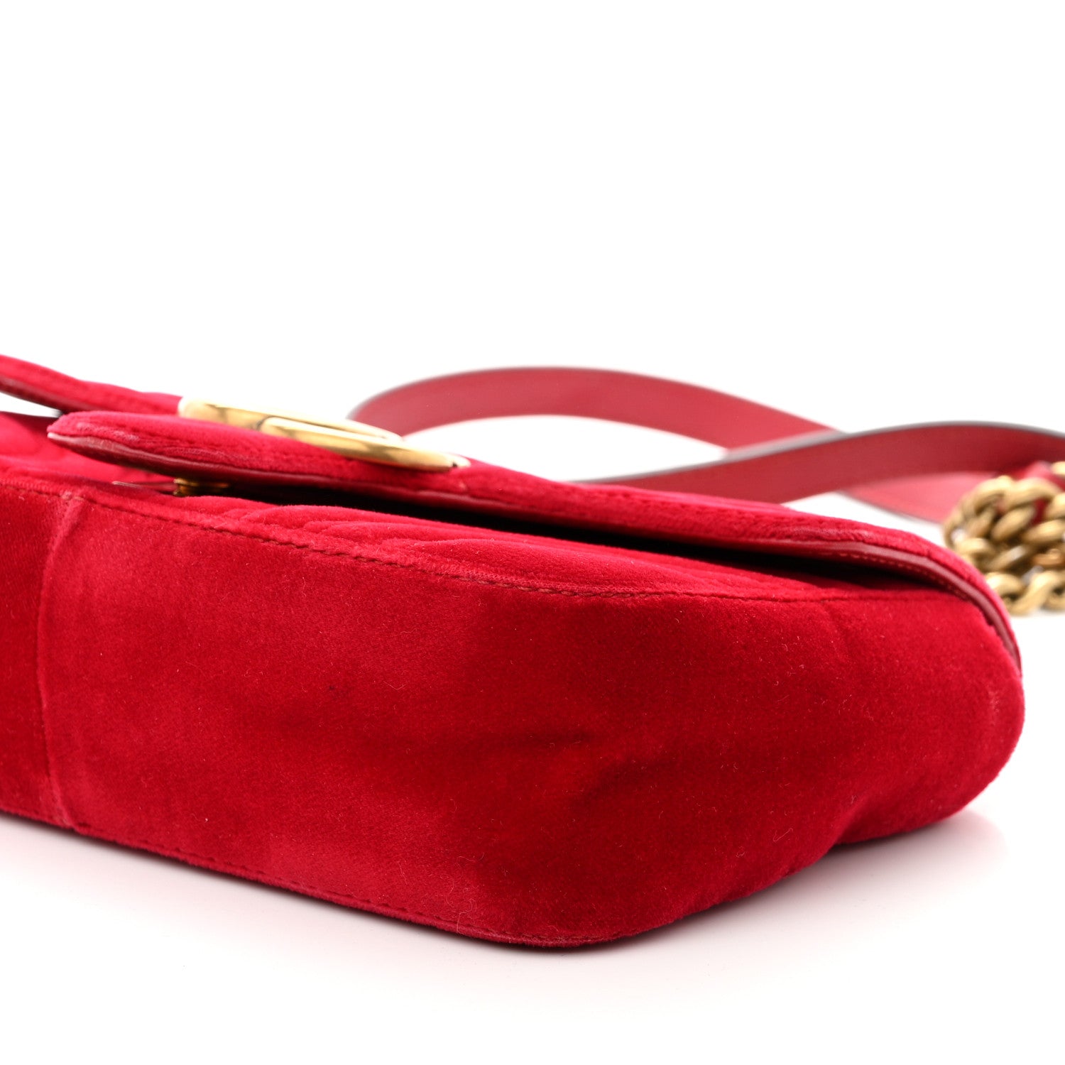 Gucci Velvet Matelasse Mini GG Marmont Shoulder Bag Hibiscus Red 10 of 10