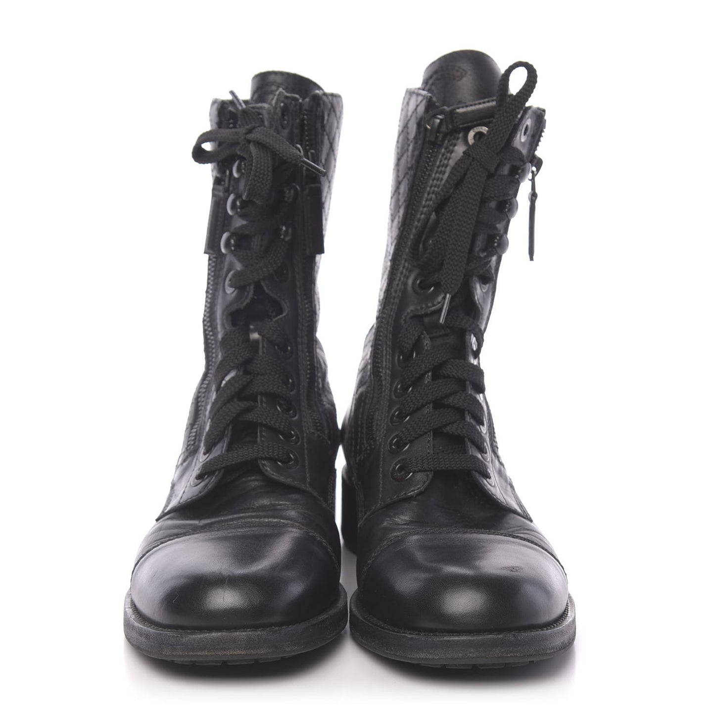 Calfskin Quilted Cap Toe Combat Boots 40 Black