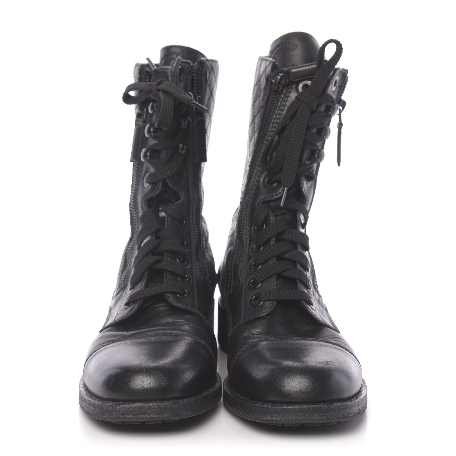 Chanel Calfskin Quilted Cap Toe Combat Boots 40 Black 2 of 8