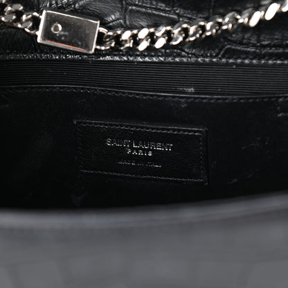 Saint Laurent Calfskin Crocodile Embossed Medium Classic Monogram Kate Tassel Satchel Black 6 of 8