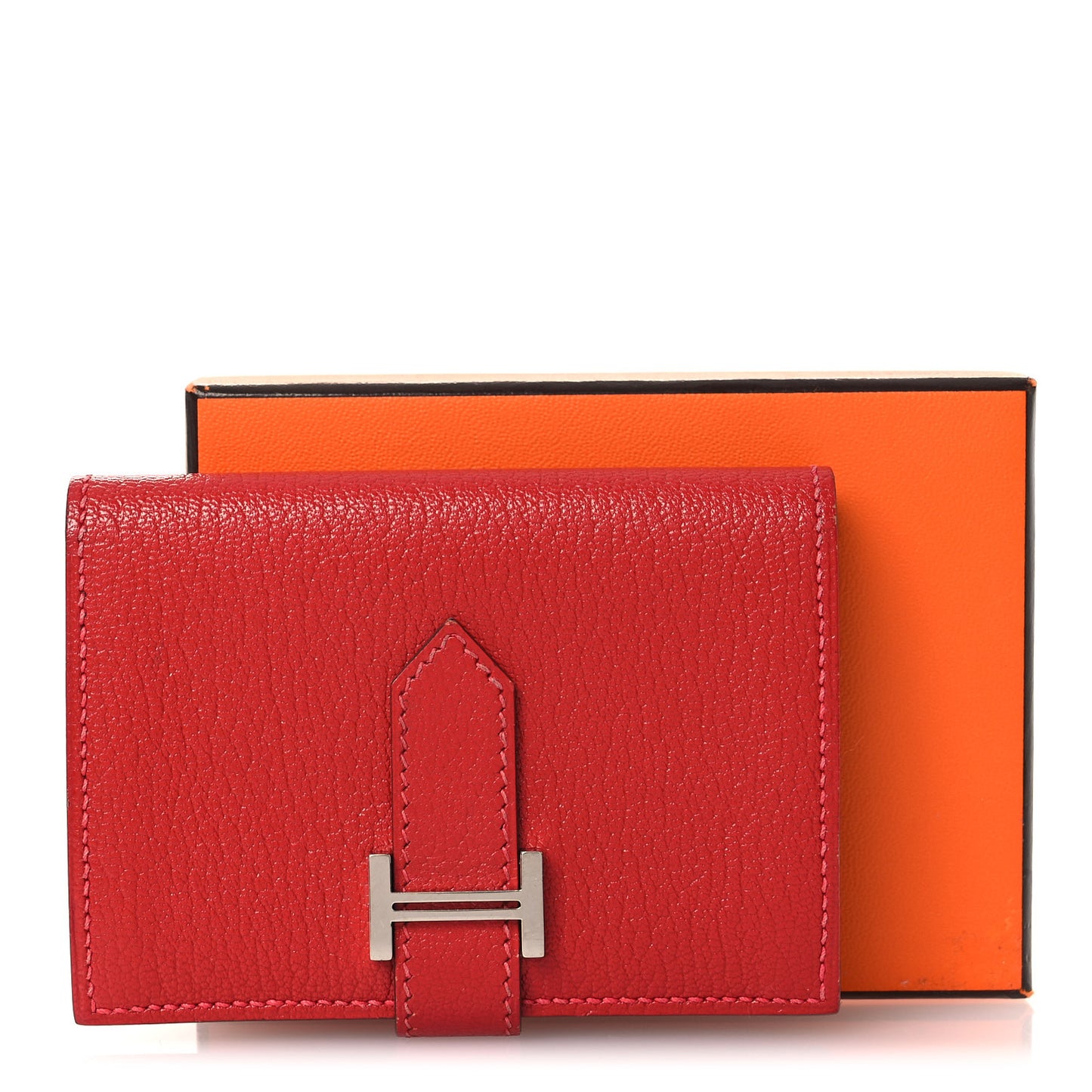 Chevre Mysore Bearn Card Holder Wallet Rouge Casaque