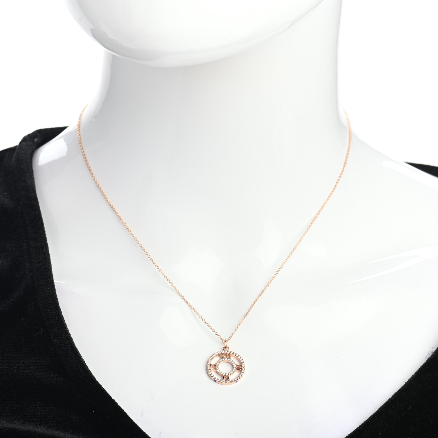 Tiffany 18K Rose Gold Diamond Small Atlas Open Pave Pendant Necklace 2 of 4