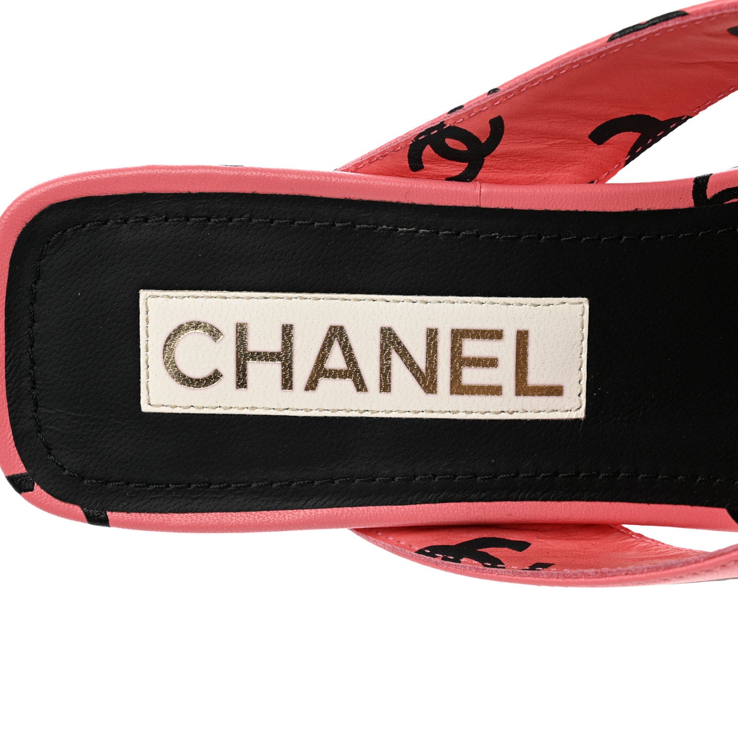 Lambskin Printed CC Thong Sandals 39 Pink Black