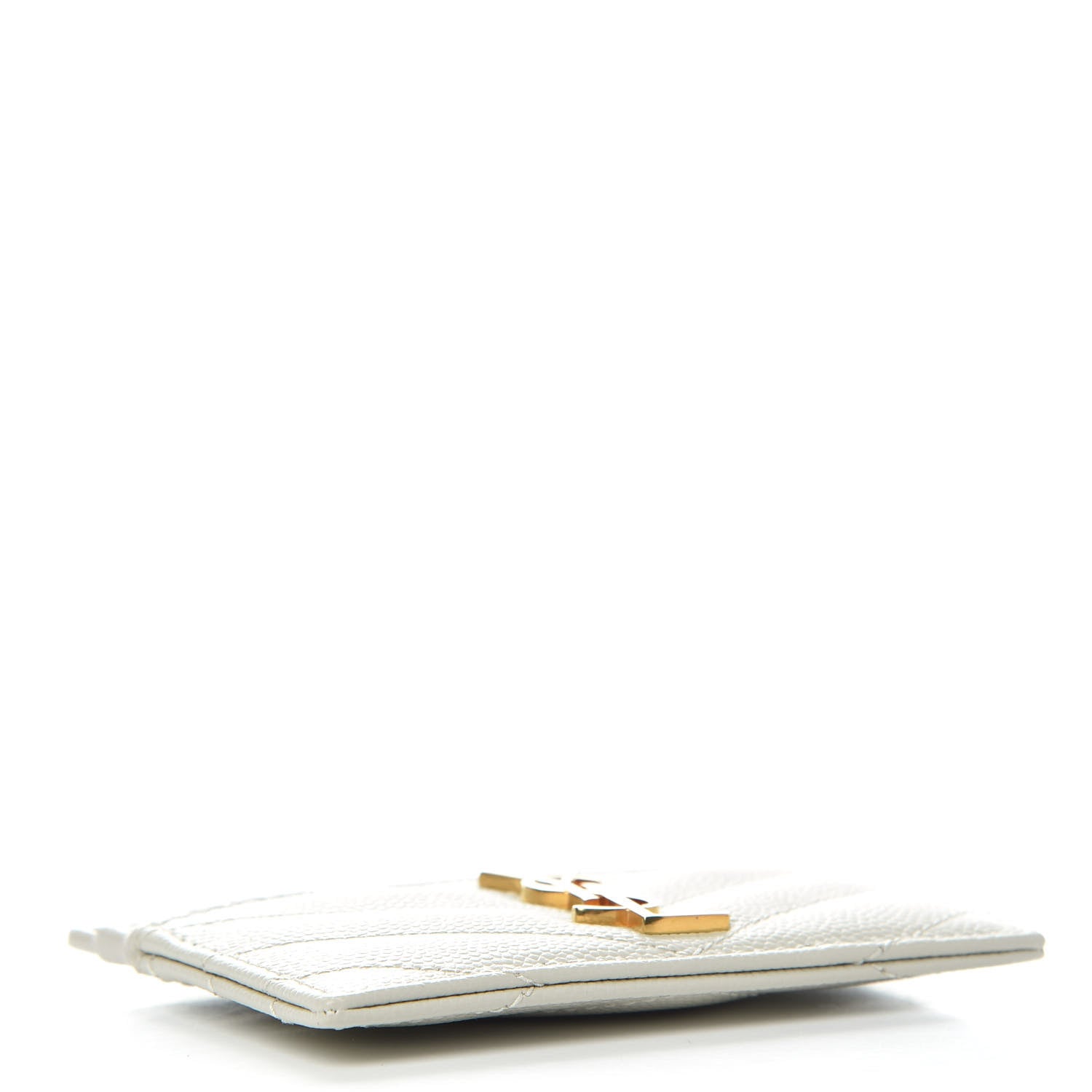 Saint Laurent Grain De Poudre Matelasse Chevron Monogram Credit Card Case Crema Soft 4 of 5