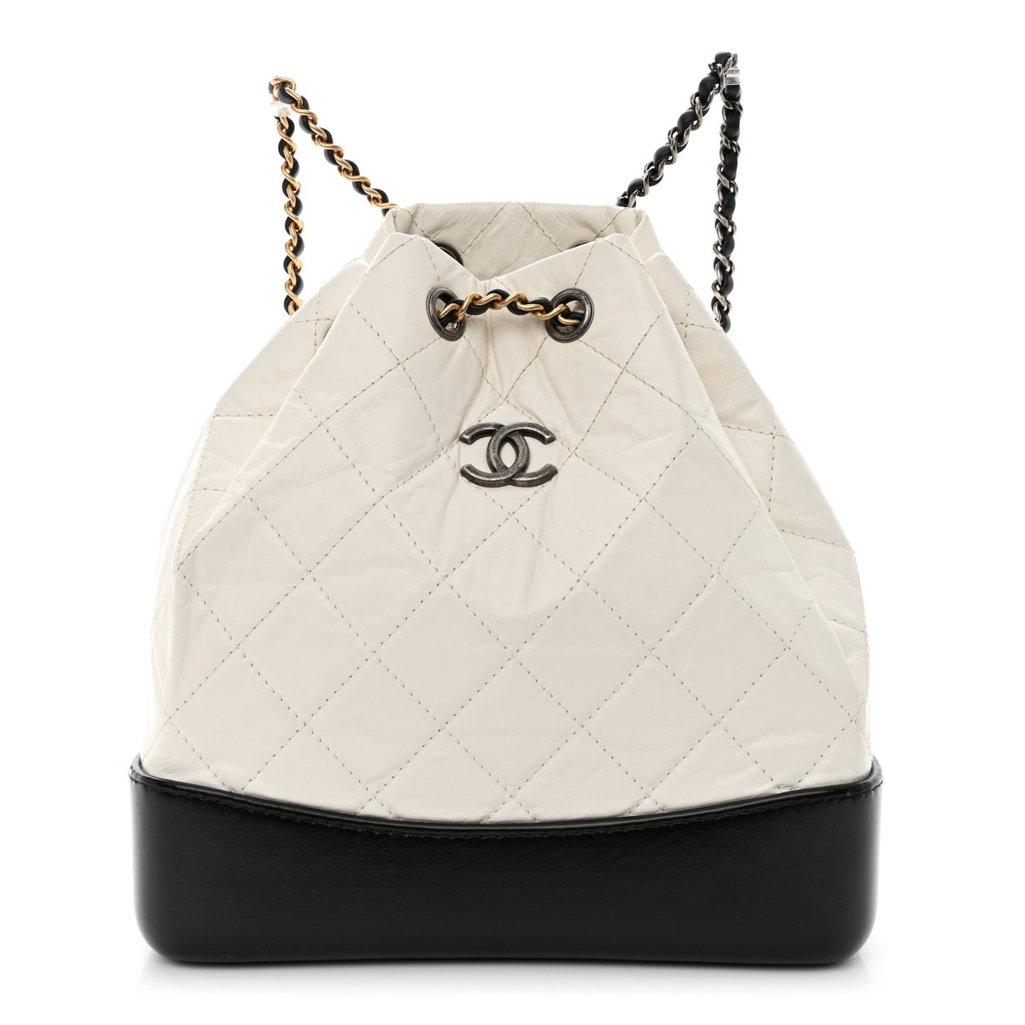 Aged Calfskin Quilted Small Gabrielle Backpack Black White