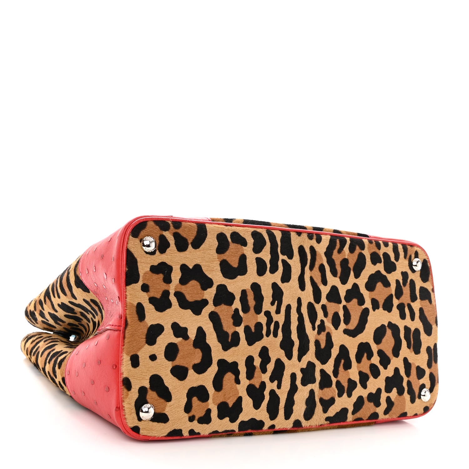 Prada Calf Hair Ostrich Leopard Print Medium Double Bag Miele Voyage 4 of 10