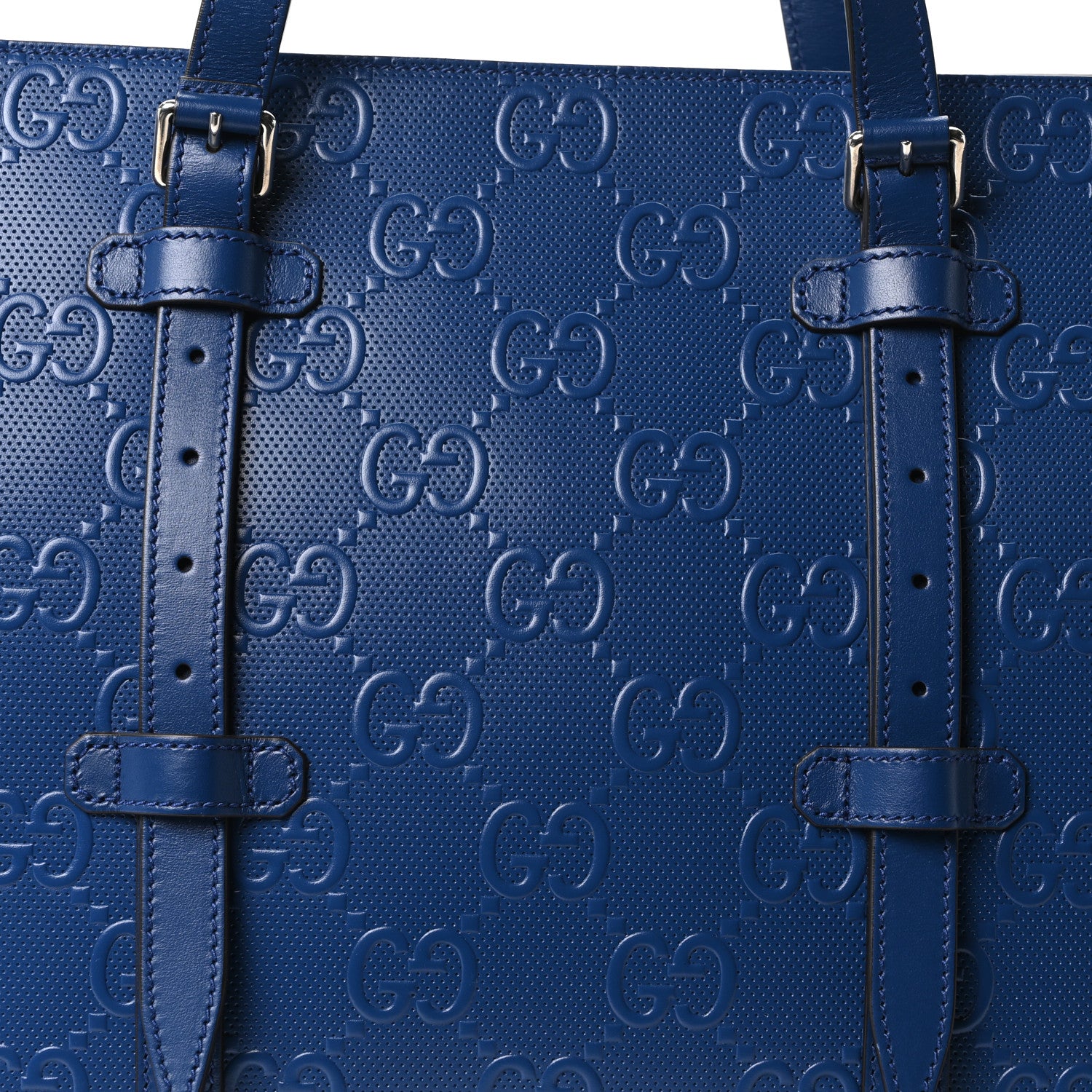 Gucci Calfskin GG Tennis Embossed Tote Bag Intense Metal Blue 8 of 10
