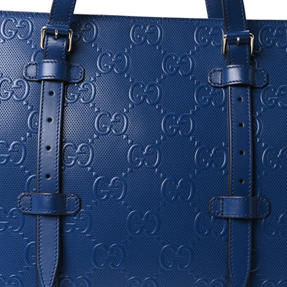 Gucci Calfskin GG Tennis Embossed Tote Bag Intense Metal Blue 8 of 10