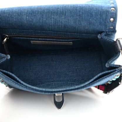 Valentino Garavani Denim Guitar Strap Rockstud Rolling Shoulder Flap Messenger Bag 5 of 14