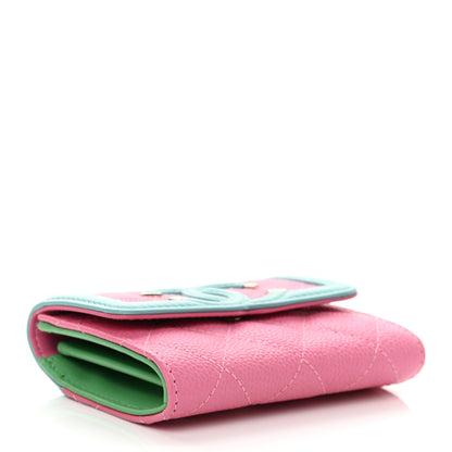 Chanel Caviar Quilted Filigree Flap Card Holder Pink Blue Green 4 of 7