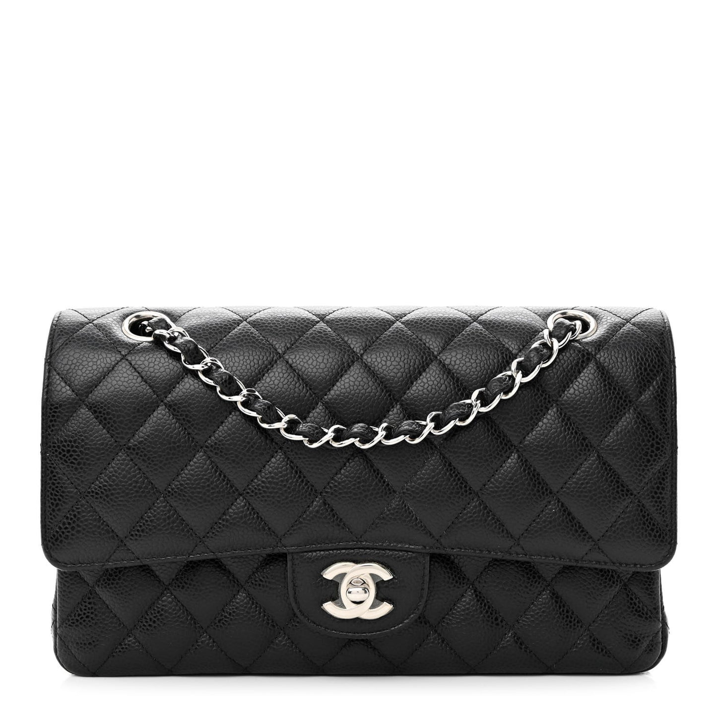 Caviar Quilted Medium Double Flap Black