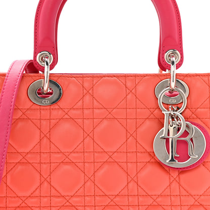Christian Dior Lambskin Cannage Medium Bi-Color Lady Dior Orange Fuchsia 9 of 14